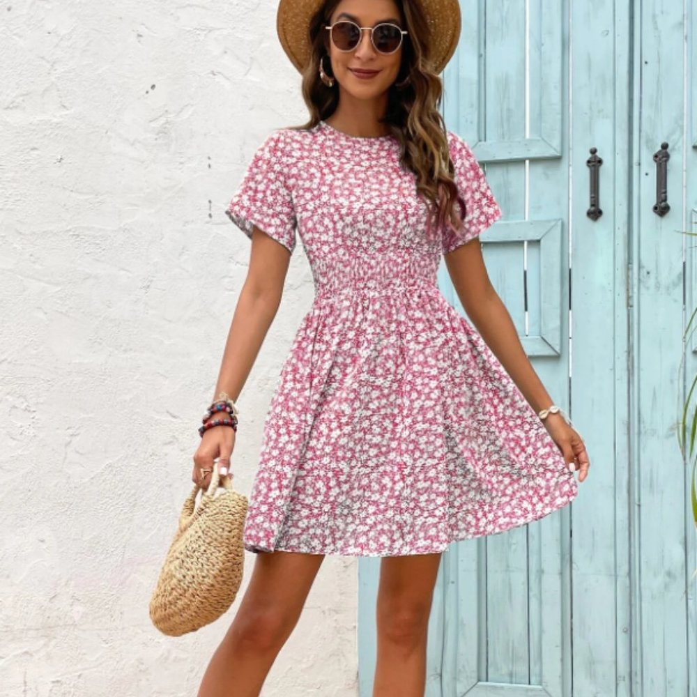 TODAY ONLY $5 - SHEIN VCAY Ditsy Floral Shirred Waist A-line Dress